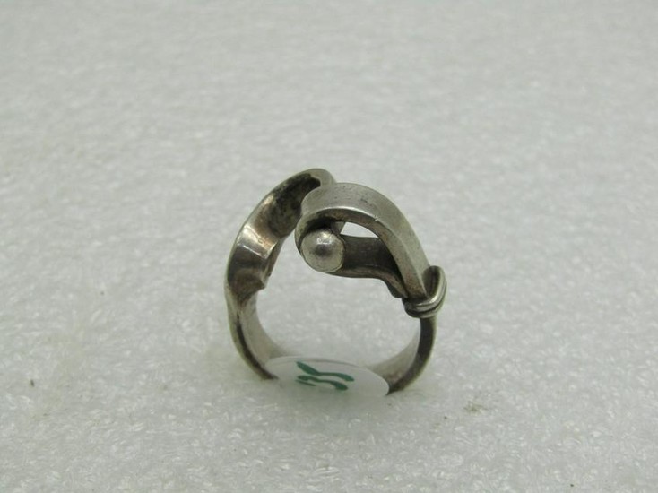Vintage Sterling Silver Modernist Belt Ring, Sz. 7