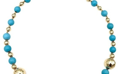 Vintage Turquoise Yellow Gold Bead Necklace