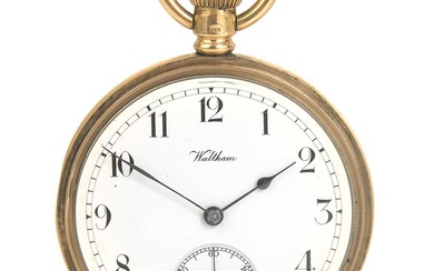 WALTHAM - A 9ct rose gold cased crown wind open face lever pocket watch.