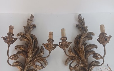 Wall sconce (2) - Iron (wrought), Wood