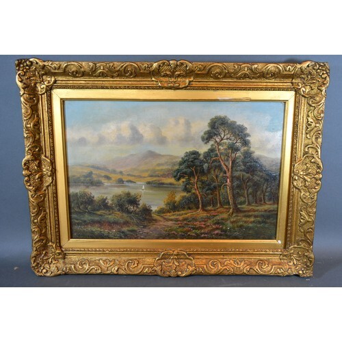 William Langley 'Rural Lake Scene' oil on canvas, signed, 29...