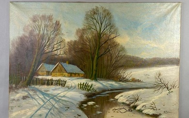 Winter Cabin Still Life Oil Painting on Canvas