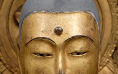 Wooden figure of Bodhisattva Jizō- Wood - Buddhist figure - Large Large wooden figure of Bodhisattva Jizō sitting on a double lotus flower- Japan - Late Edo period