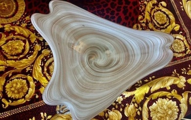 X-Large Murano Italy Gold Dust swirl ART GLASS Centerpiece BOWL On 3 feet