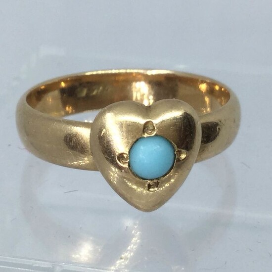 Yellow gold - Ring - 0.10 ct Turquoise