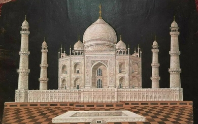 antique painting of architectural view of mughal's Taj