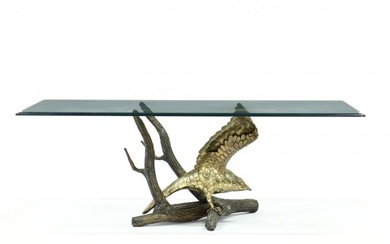 att. Alain Chervet, Figural Cast Brass And Glass Eagle Dining Table
