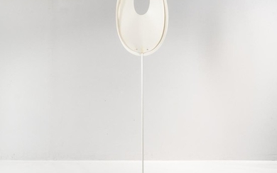 Peter Wylly Metal Floor Lamp, United Kingdom, late 20th century, sculpted plastic shade with concentric oval openings enclosing a singl
