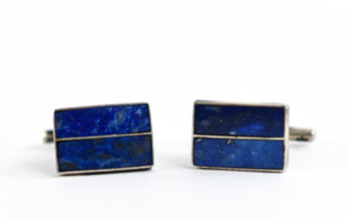 PAIR OF STERLING AND LAPIS CUFFLINKS