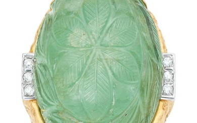 11068: Green Beryl, Diamond, Gold Ring Stones: Carved