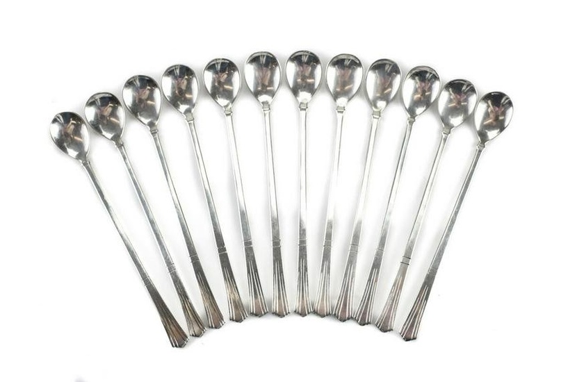 12 W.P. Sterling Silver Hand Hammered Iced Tea Spoons