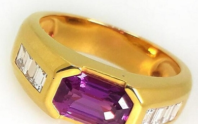 12.17g 18K Yellow Gold PinkSapphire Diamond Ring