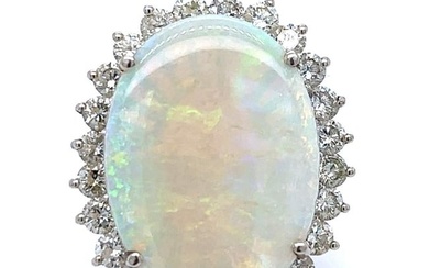 14K White Gold Opal & Diamond Ring