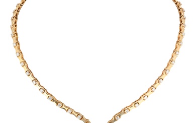 14K YELLOW GOLD AND DIAMOND CONTOUR NECKLACE