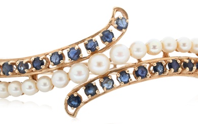 14K YELLOW GOLD, SAPPHIRE AND PEARL BRACELET
