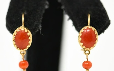 14K YELLOW GOLD & CORAL EARRINGS