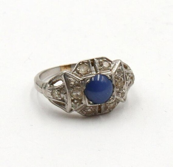 14Kt Blue Star Sapphire & Diamond Ring