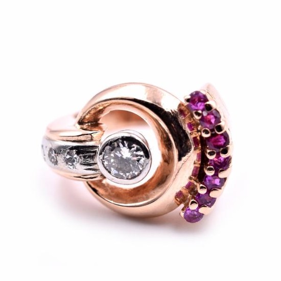 14k Rose Gold Diamond and Ruby Ring