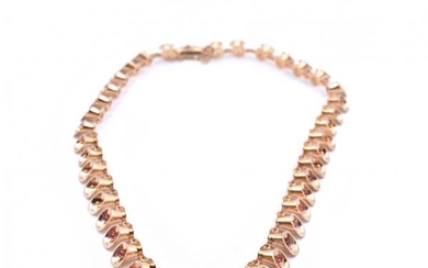 14k Rose Gold Pink Tourmaline Bell Link Necklace