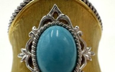14k yellow gold and white gold turquoise ring