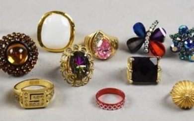 (15) Misc. Vintage Costume Jewelry Rings, Some Signed MCM