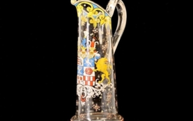 A Bohemian enamelled armorial glass jug or pitcher,...