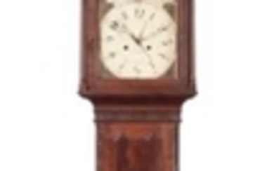 A CHIPPENDALE CARVED MAHOGANY TALL-CASE-CLOCK, DIAL SIGNED BY BENJAMIN HILL, JR. (1771-1848), RICHMOND TOWNSHIP, BERKS COUNTY; CASE ATTRIBUTED TO READING, BERKS COUNTY, PENNSYLVANIA, 1790-1810