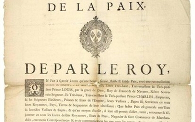 1739. CAEN (14). "ORDER OF PEACE" between LOUIS XV and Emperor CHARLES VI (The Treaty of VIENNA (1738), put an end to the War of Succession of POLAND). Done at VERSAILLES (78) on 28th May 1739 "It is made known to all, that a good, firm, stable &...
