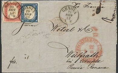 1861, Sardegna, lettera da Genova per Wuelfrath (Prussia) del 19 novembre 1861