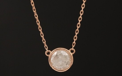 18K Rose Gold Bezel Set 0.92 CT Diamond Solitaire Necklace