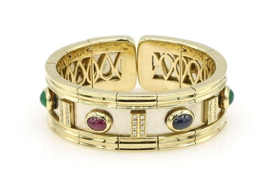 18K YG Diamond & Multi Colored Cabochon Bangle Bracelet