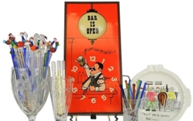 Retro Spartus Bar Clock With Breweriana Glassware Including Buckeye Bottle Works
