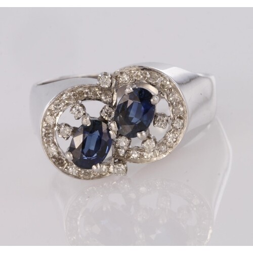 18ct white gold sapphire and diamond double offset cluster d...
