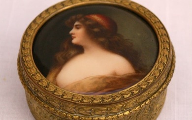 19C FRENCH DORE BRONZE HAND PAINTED ON PORCELAIN BOX BY WAGNER