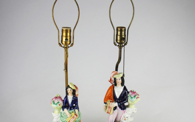 19TH C. STAFFORDSHIRE POTTERY TABLE LAMPS.