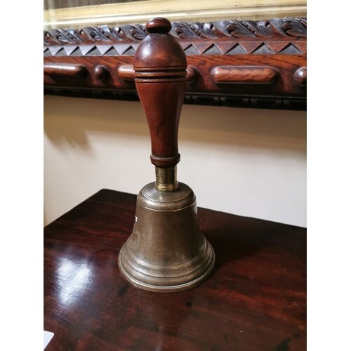 19th. C. brass school bell with mahogany handle. { 23cm H X ...