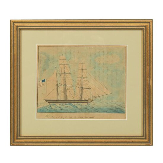 19th Cen Sailors Watercolor Nautical Ship Drawing