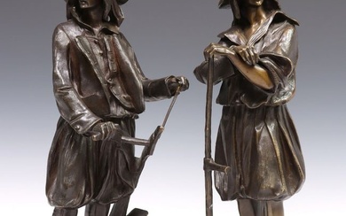 (2) AFTER EMILE VICTOR BLAVIER (19TH C.) PATINATED BRONZE PEASANT FIGURES