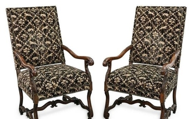 (2 Pc) Versace Mansion Devore Velvet Throne Armchairs