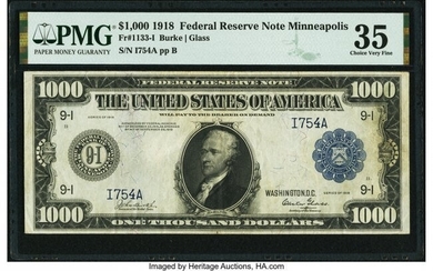 20068: Fr. 1133-I $1,000 1918 Federal Reserve Note PMG