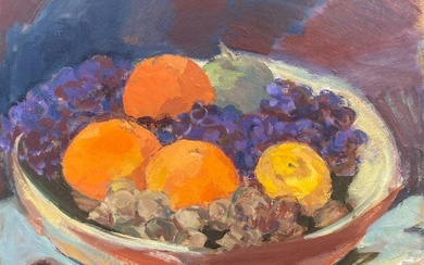 20th Century German Modernist Oil Painting Still Life of Fruit in Bowl
