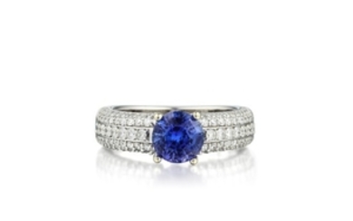 A 14K Gold Unheated Sapphire and Diamond Ring