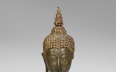 A very large Sukhothai bronze head of a Buddha. 14th/15th century