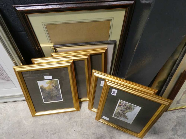 5 small gilt framed prints, map of England and Wales...
