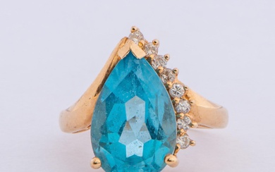 5.10 Cts Natural Sky Blue Topaz and Diamonds Gold Ring,...