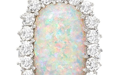 55168: Opal, Diamond, White Gold Ring, English Stones