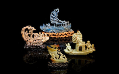 A group of hardstone carvings of sailing boats