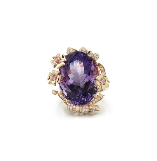 AMETHYST, PINK SAPPHIRE AND DIAMOND RING