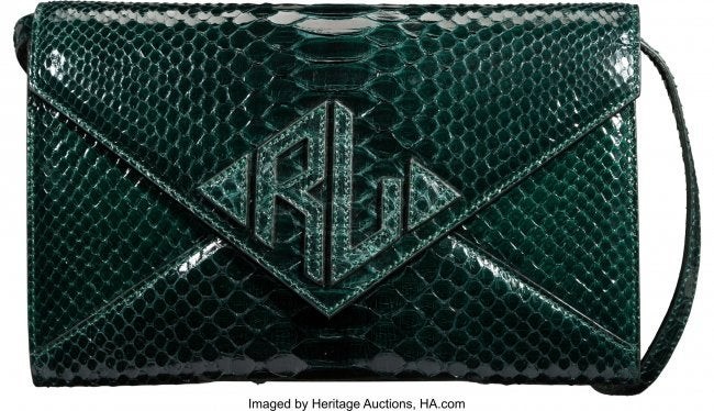 58268: Ralph Lauren Green Glazed Python Shoulder Bag Co