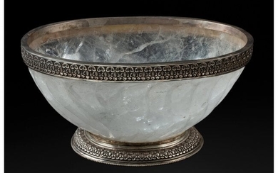 61068: A Large Silver Mounted Rock Crystal Bowl 8-1/2 x